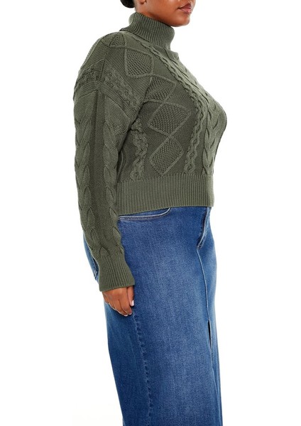 Plus Size Örgü Desenli Kazak