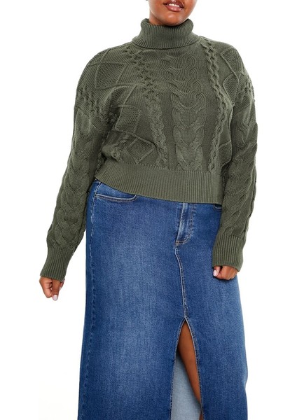 Plus Size Örgü Desenli Kazak