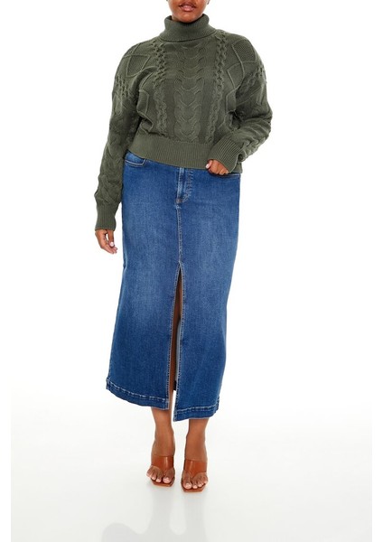 Plus Size Örgü Desenli Kazak