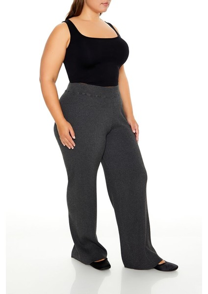 Plus Size Triko Wide-Leg Pantolon