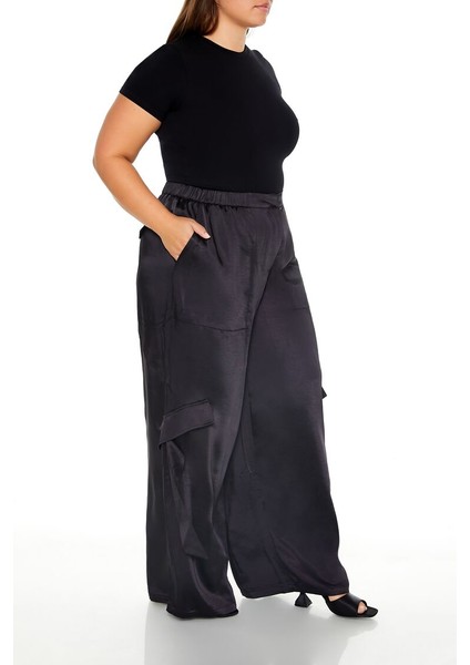 Plus Size Saten Kargo Pantolon