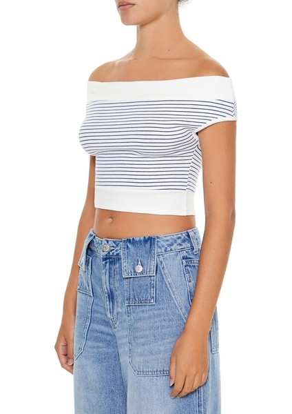 F21 Çizgili Crop Bluz