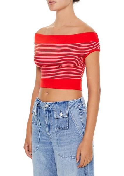 F21 Çizgili Crop Bluz