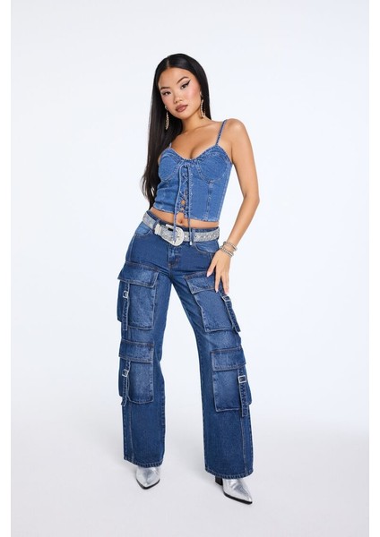 Wide-Leg Kargo Jean Pantolon