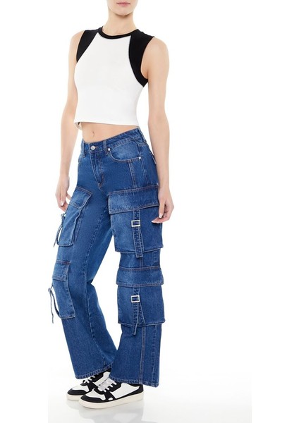 Wide-Leg Kargo Jean Pantolon