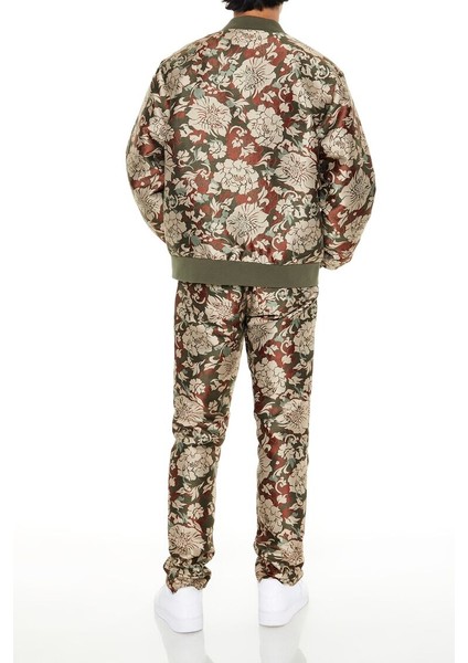 Jakarlı Çiçekli Slim-Fit Pantolon