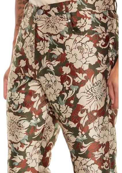 Jakarlı Çiçekli Slim-Fit Pantolon
