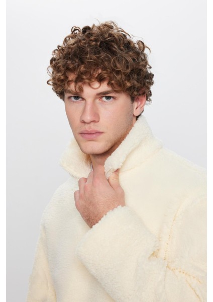 Unisex Relax Fit Rahat Kesim Kanguru Cepli Yarım Fermuarlı Dik Yaka Peluş Sweatshırt