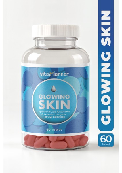 Vitamanner Glowing Skin Hyaluronic Acid, Glutatyon, Resveratrol, Coenzim Q10 Takviye Edici 60 Tablet