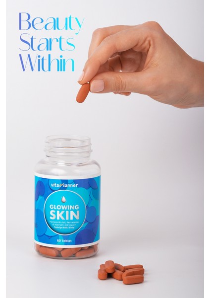 Vitamanner Glowing Skin Hyaluronic Acid, Glutatyon, Resveratrol, Coenzim Q10 Takviye Edici 60 Tablet
