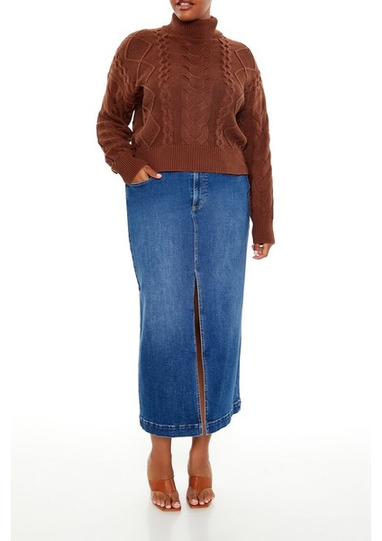 Plus Size Örgü Desenli Kazak