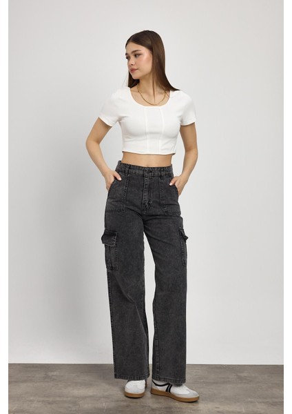 13107 Kargo Cep Dikişli Pantolon Füme