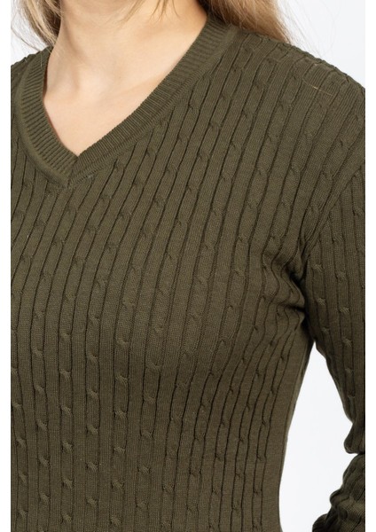 Vs Bayan V Yaka Saç Örgü U.kol Kazak Trk Haki Yeşil fiyatları