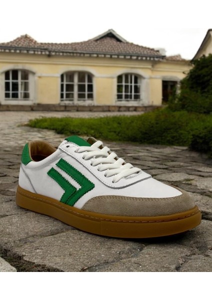 Marine 25Y-088 Beyaz Yeşil Deri Sneaker Kadın Günlük Spor Ayakkabı