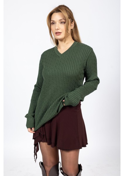 Vs Bayan V Yaka Saç Örgü U.kol Kazak Trk Yeşil modelleri