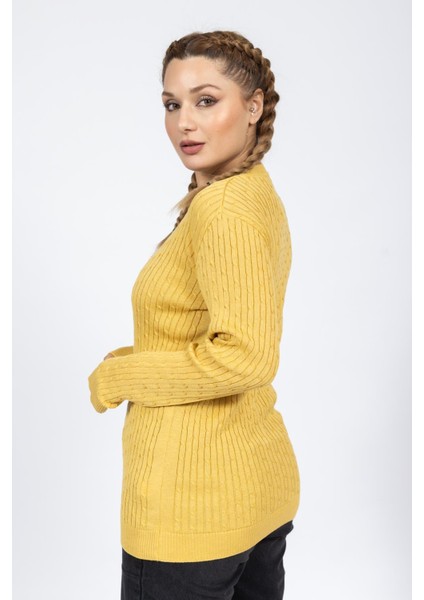 Vs Bayan V Yaka Saç Örgü U.kol Kazak Trk Hardal fiyatları