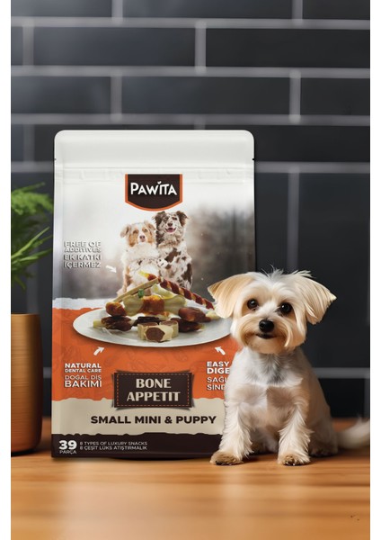 39 Parça 8 Çeşit Lüks Karışık Köpek Kemik Ödülü Atıştırmalığı 300 gr Zipli Kapalı Paket