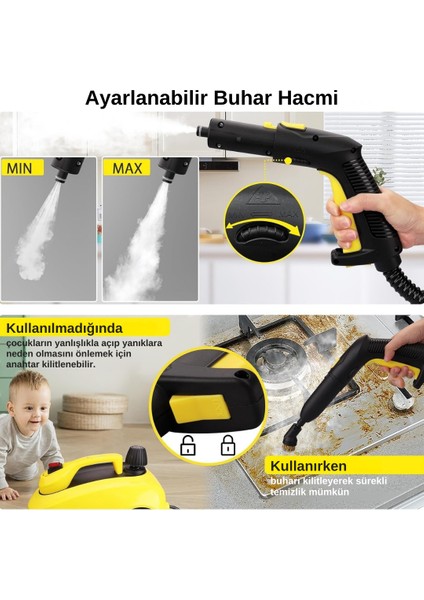 S608 Yeni Nesil Çok Fonksiyonel 28 Adet Aksesuar 5 Metre Kablolu Buharlı Temizlik Makinesi