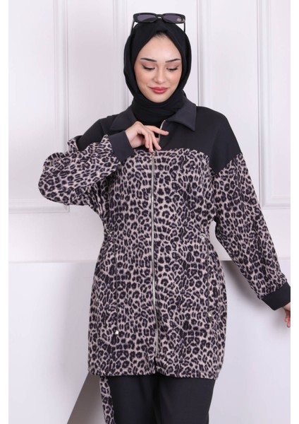 Füme Gri Bel Büzgülü Modal Tunik Pantolonlu Takım modelleri