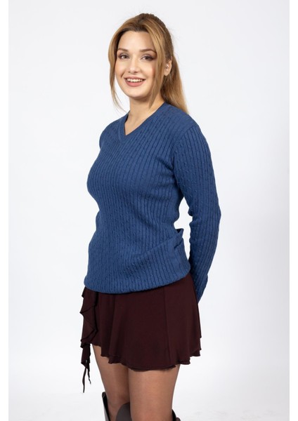 Vs Bayan V Yaka Saç Örgü U.kol Kazak Trk Indigo modelleri