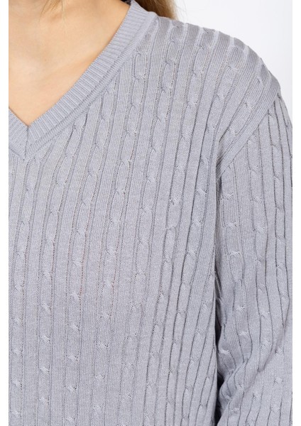 Vs Bayan V Yaka Saç Örgü U.kol Kazak Trk Gri fiyatları