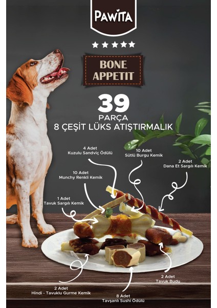 39 Parça 8 Çeşit Lüks Karışık Köpek Kemik Ödülü Atıştırmalığı 300 gr Zipli Kapalı Paket fiyatları