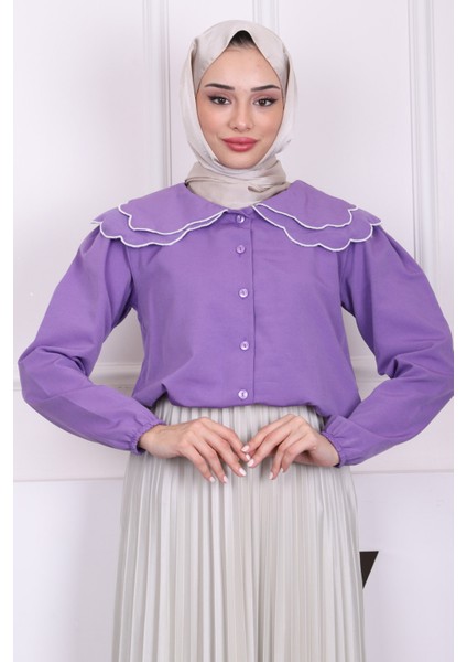 Mor Bebe Yaka Terikotan Gömlek modelleri