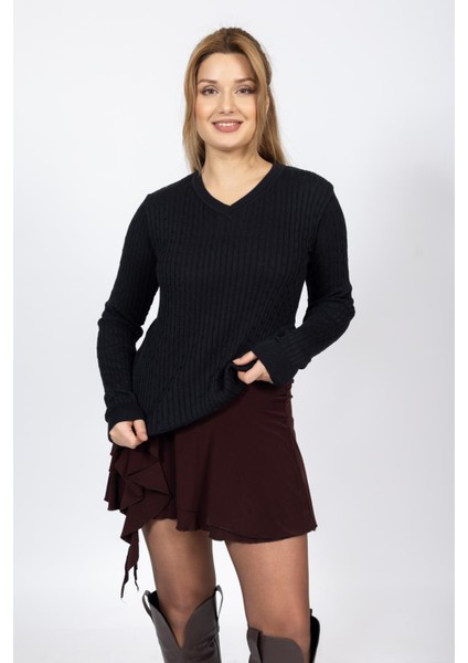 Vs Bayan V Yaka Saç Örgü U.kol Kazak Trk Siyah modelleri