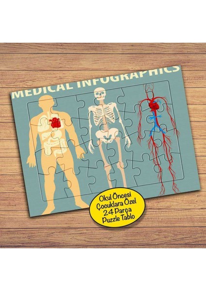 Insan Vücudu Incelemesi 24 Parça Çocuklara Özel Yapboz TABLO-15191