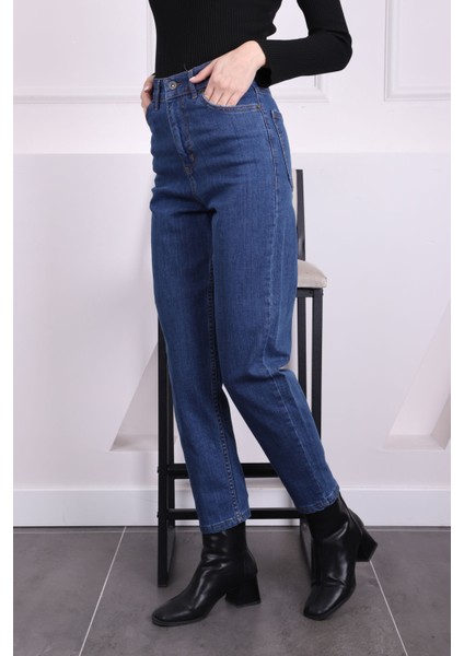 Koyu Mavi Yüksek Bel Mom Jeans Pantolon fiyatları