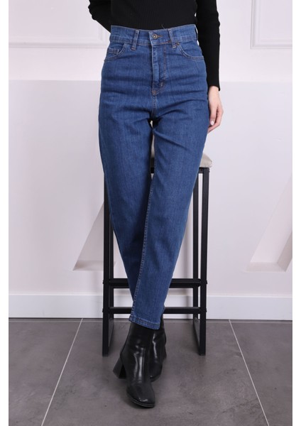 Koyu Mavi Yüksek Bel Mom Jeans Pantolon modelleri