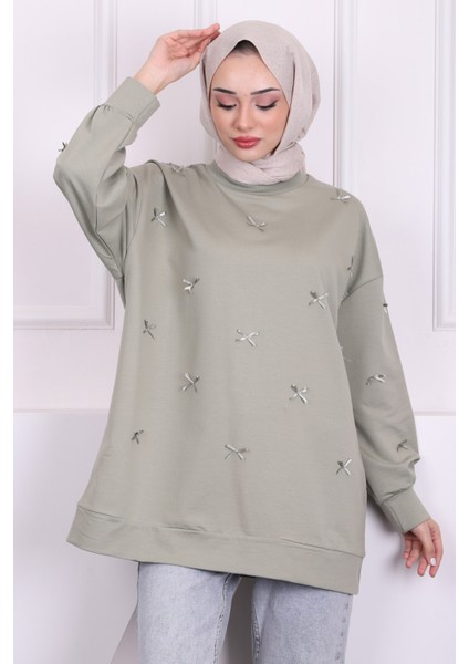 Haki Fiyonk Detaylı Modal Sweatshirt