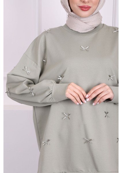 Haki Fiyonk Detaylı Modal Sweatshirt indirimleri