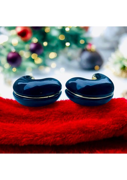 Siyah Renk Mineli Altın Renk Çivi Kilitli Tasarım Halka Küpe modelleri