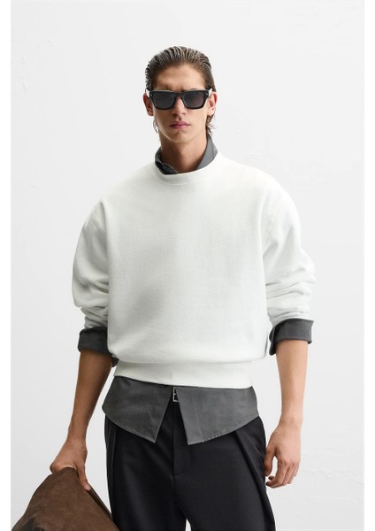 Erkek Yumuşak Dokulu Içi Polarlı Rahat Kalıp Sweatshirt