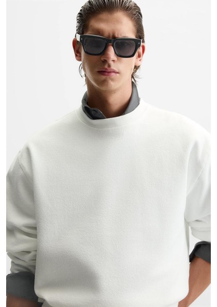 Erkek Yumuşak Dokulu Içi Polarlı Rahat Kalıp Sweatshirt modelleri