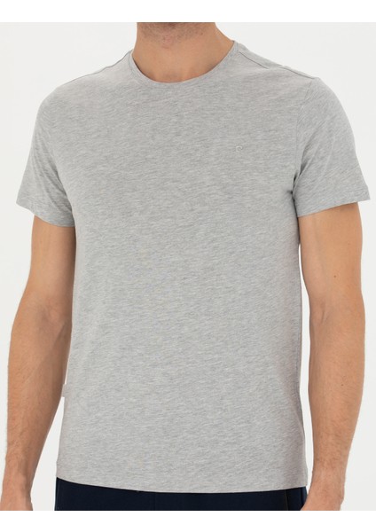 Erkek Açık Gri Melanj Slim Fit Basic Tişört 50289335-VR091