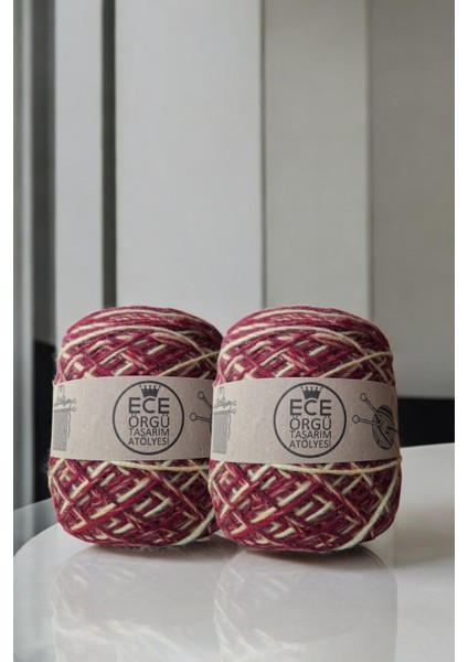 Eleganza Bordo Krem Renk Geçişli Az Tüylü Makaron Örgü Ipi