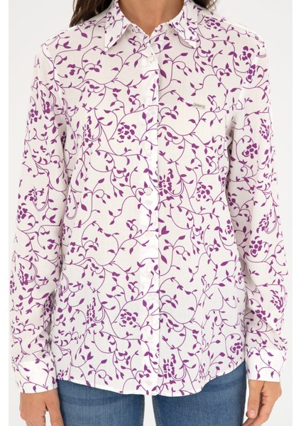 Kadın Mor Gömlek Desenli 50289094-VR038