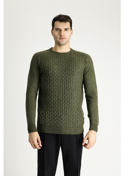 Bisiklet Yaka Regular Fit Dikişsiz Desenli Triko Kazak