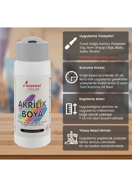 Akrilik Boya Pastel Renkler 12'li Set 12X60'ml
