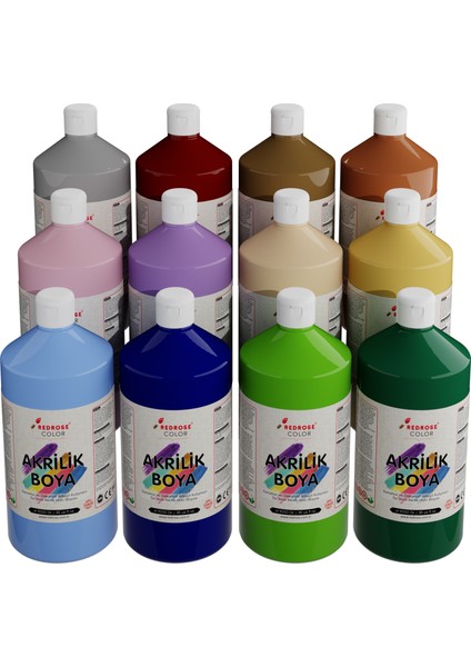 Akrilik Boya Pastel Renkler 12'li Set 12X1000 gr.