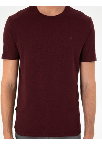 Erkek Bordo %100 Pamuk Slim Fit Bisiklet Yaka Basic Tişört 50306359-VR014