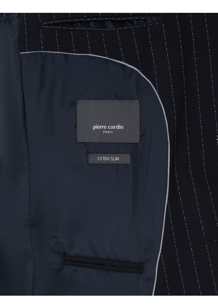 Erkek Lacivert Ex. Slim Fit Çizgili Takım Elbise 50306678-VR033