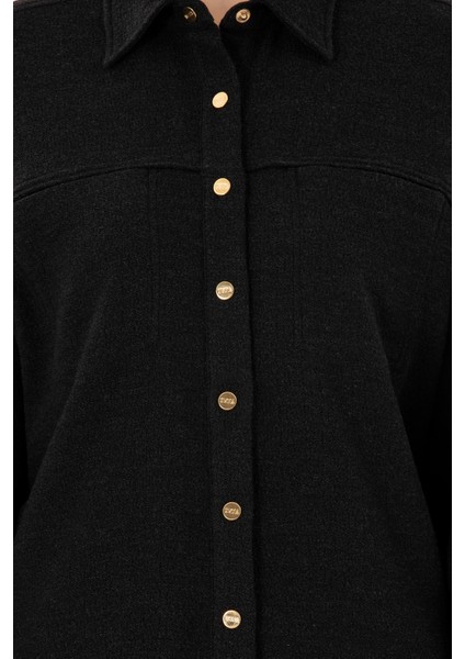 Kadın Siyah Gömlek Desenli 50289843-VR046