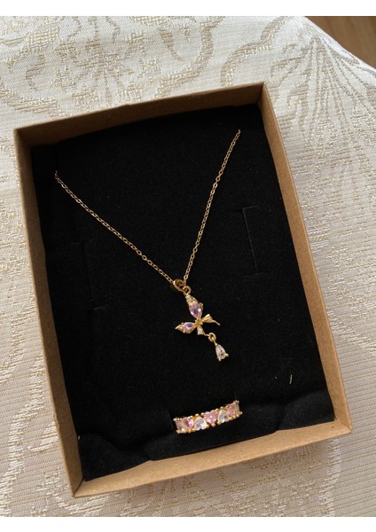 Zirkon Taş Pembe Fiyonk Kolye