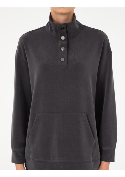 Kadın Antrasit Oversize Modal Kumaş Sweatshirt 50290903-VR006