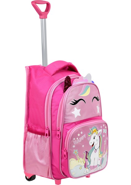 Çekçekli Pembe Unicorn Baskılı, Ortopedik Sırt Özellikli, Ilkokul Çantası + Beslenme Çantası