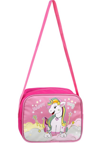 Çekçekli Pembe Unicorn Baskılı, Ortopedik Sırt Özellikli, Ilkokul Çantası + Beslenme Çantası