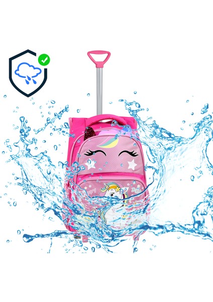 Çekçekli Pembe Unicorn Baskılı, Ortopedik Sırt Özellikli, Ilkokul Çantası + Beslenme Çantası